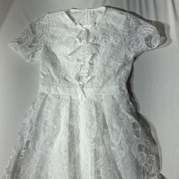 Dazy Vintage-Inspired White Lace Midi Dress Size S With Short Sleeves & Bow Acce - Picture 8 of 11